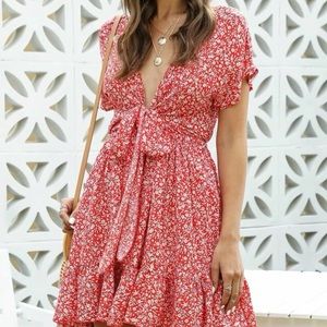 Deep V Floral Dress